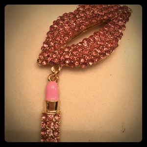 Key Chain Rhinestone Pink Lips